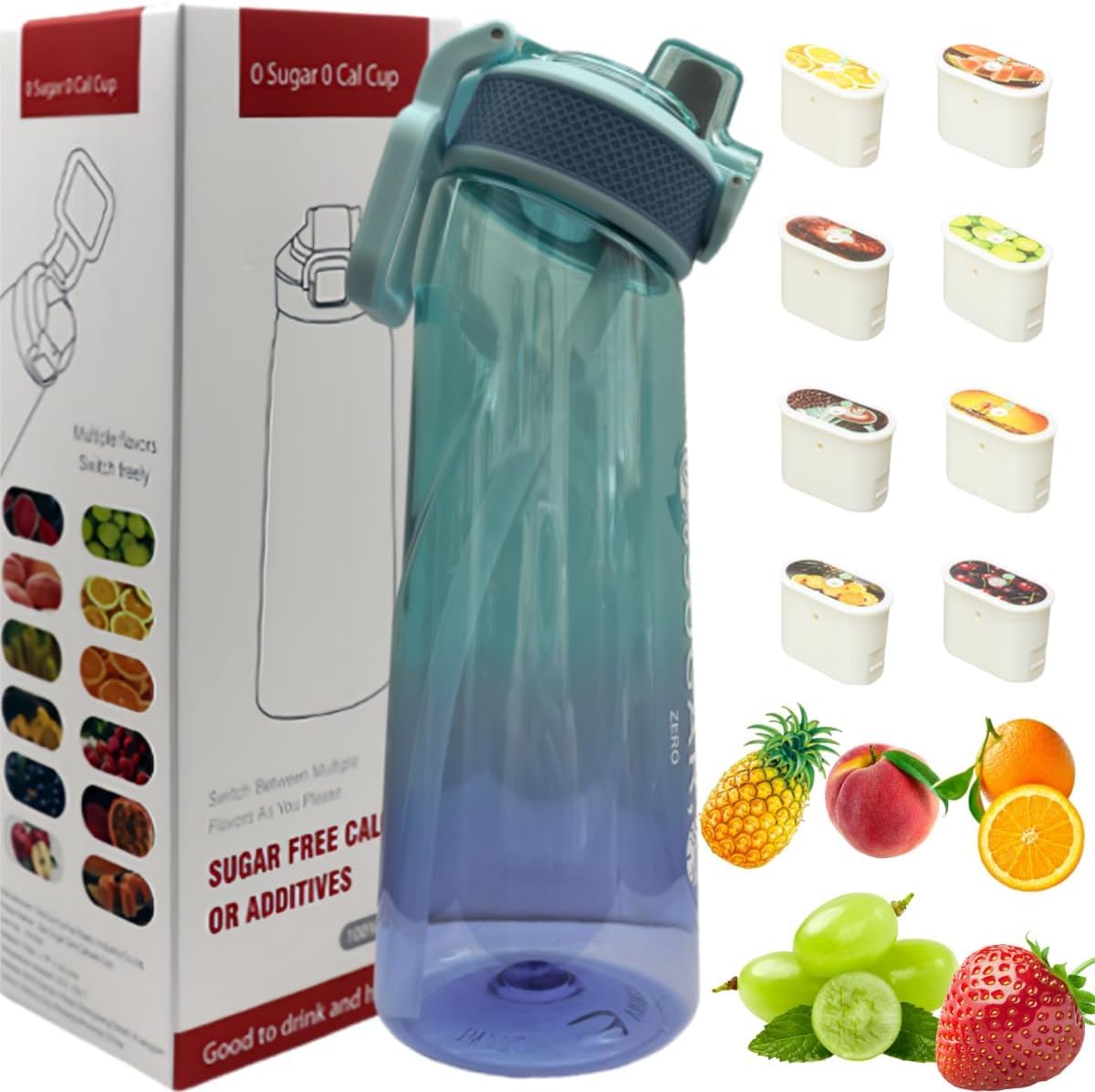 Putextile Water Bottle with 1 Flavor Capsule, 2.0 Upgraded Version, 700ml, BPA Free, for Gym and Outdoor Activities (Color M + 1 Random POD)