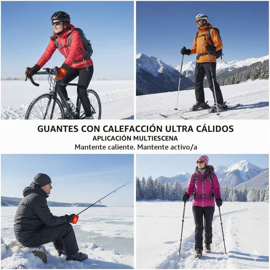 Guantes Calefactables para Hombre y Mujer, Guantes Térmicos con Batería Recargable 7.4V 3000mAh, Impermeables y Táctiles, para Moto, Esquí, Senderismo, Ciclismo, Caza - Talla M/L/XL