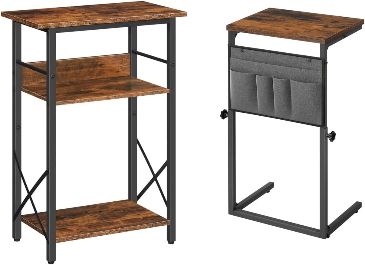 HOOBRO 10 Gallon Aquarium Stand and C Shaped End Table, 3-Tier Fish Tank Stand with Storage, Adjustable Side Table for Sofa, Couch Table That Slide Under, Storage Pockets, BF52FT01-BF77SF01