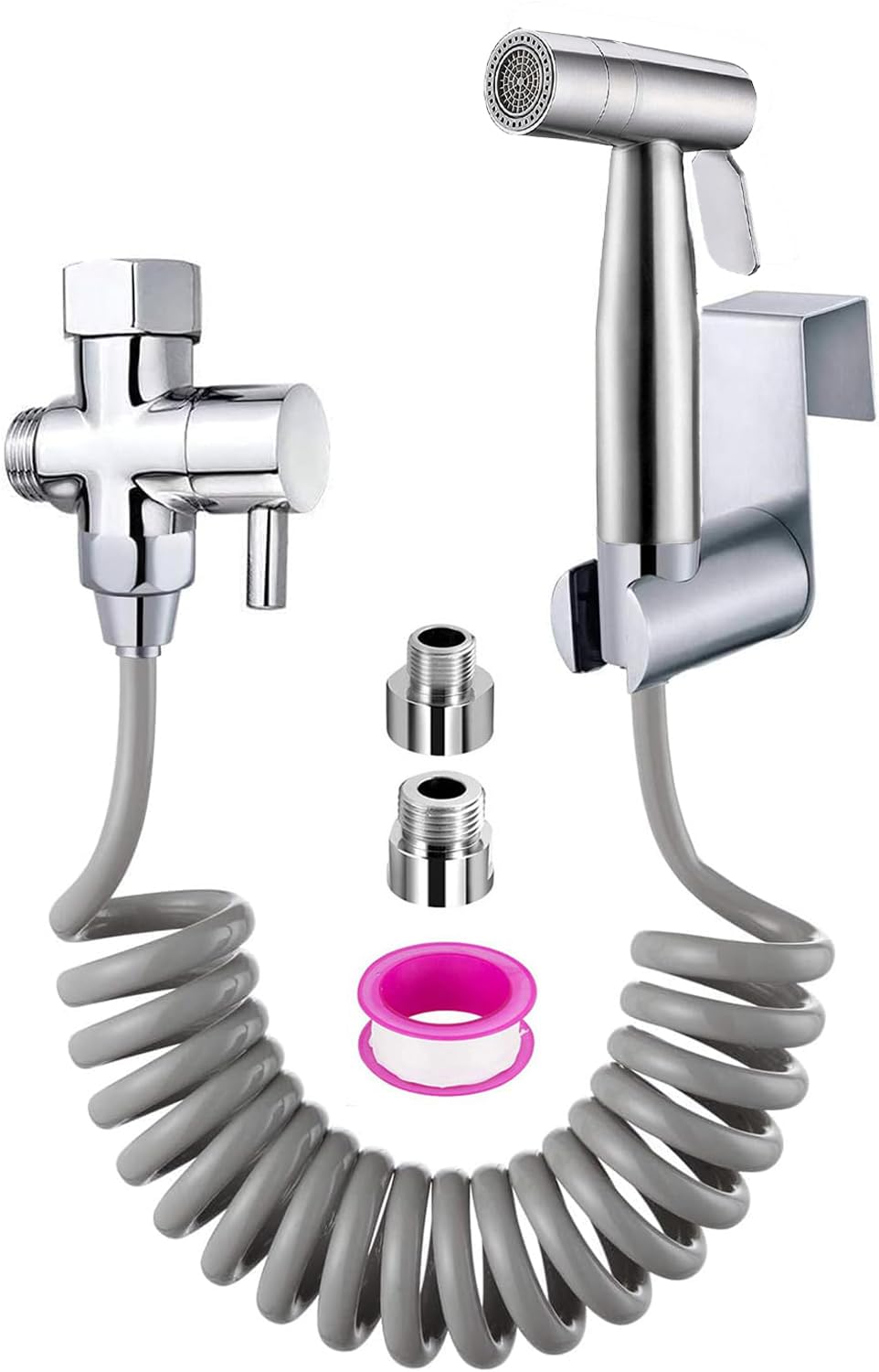 Bidet, ręczny spryskiwacz toaletowy, podwójny tryb (Jet/Stream), do prysznica, łazienki, higieniczny, do czyszczenia pieluch, z wężem sprężynowym G1/2" i zaworem G3/8"