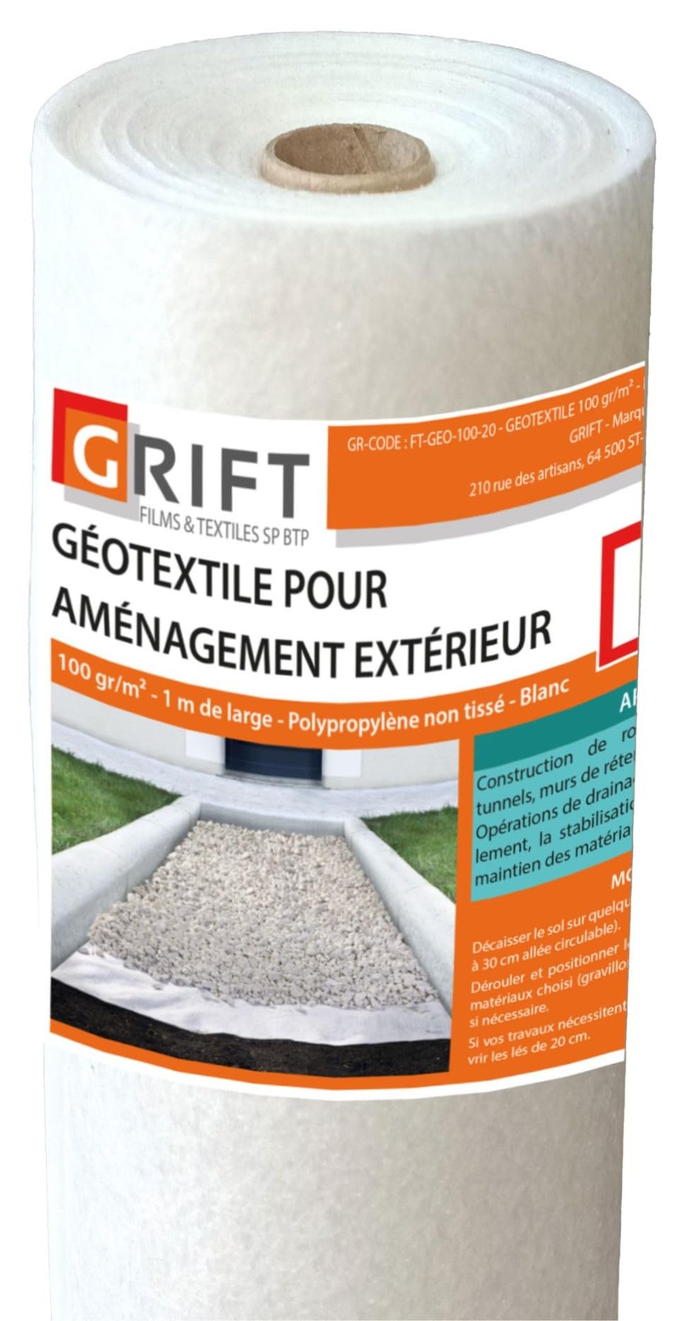GRIFT - Géotextile 40 m², 100 gr/m², 2x20m²