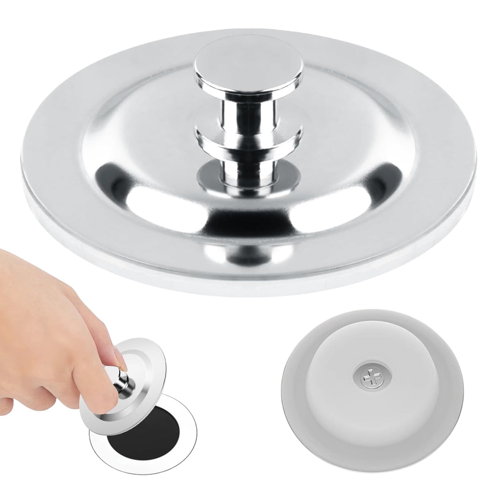 Qiaoliangyao White Universal Bath Plugs Uk - 42Mm-45Mm Stainless Steel Bathtub Stopper, Replacement Sink Plug With Easy-Pull Handle & Thickened Rubber Seal For Bathroom, Kitchen, Laundry Basin - No Leak (Silver, 1Pc)