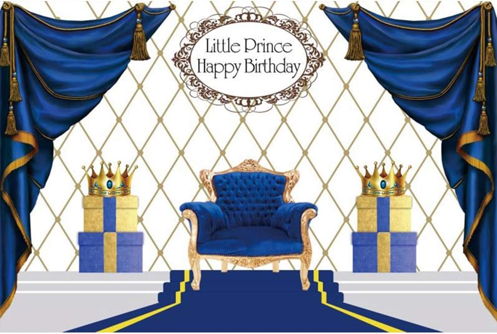 AOFOTO 7x5ft Baby Boy 1st Birthday Backdrop Kids Little Prince First Bday Celebration Decor Blue Carpet Chair Throne Gift s Crown Background for Photography Photo Studio Props