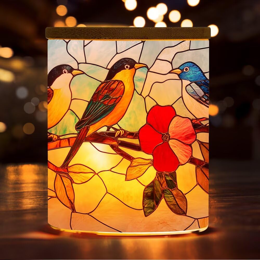 Photophore en verre teinté en forme d'oiseaux en forme de fleur pour centres de table, maison, anniversaire, Noël, fête, photophore à piles pour couple, maman, meilleure amie