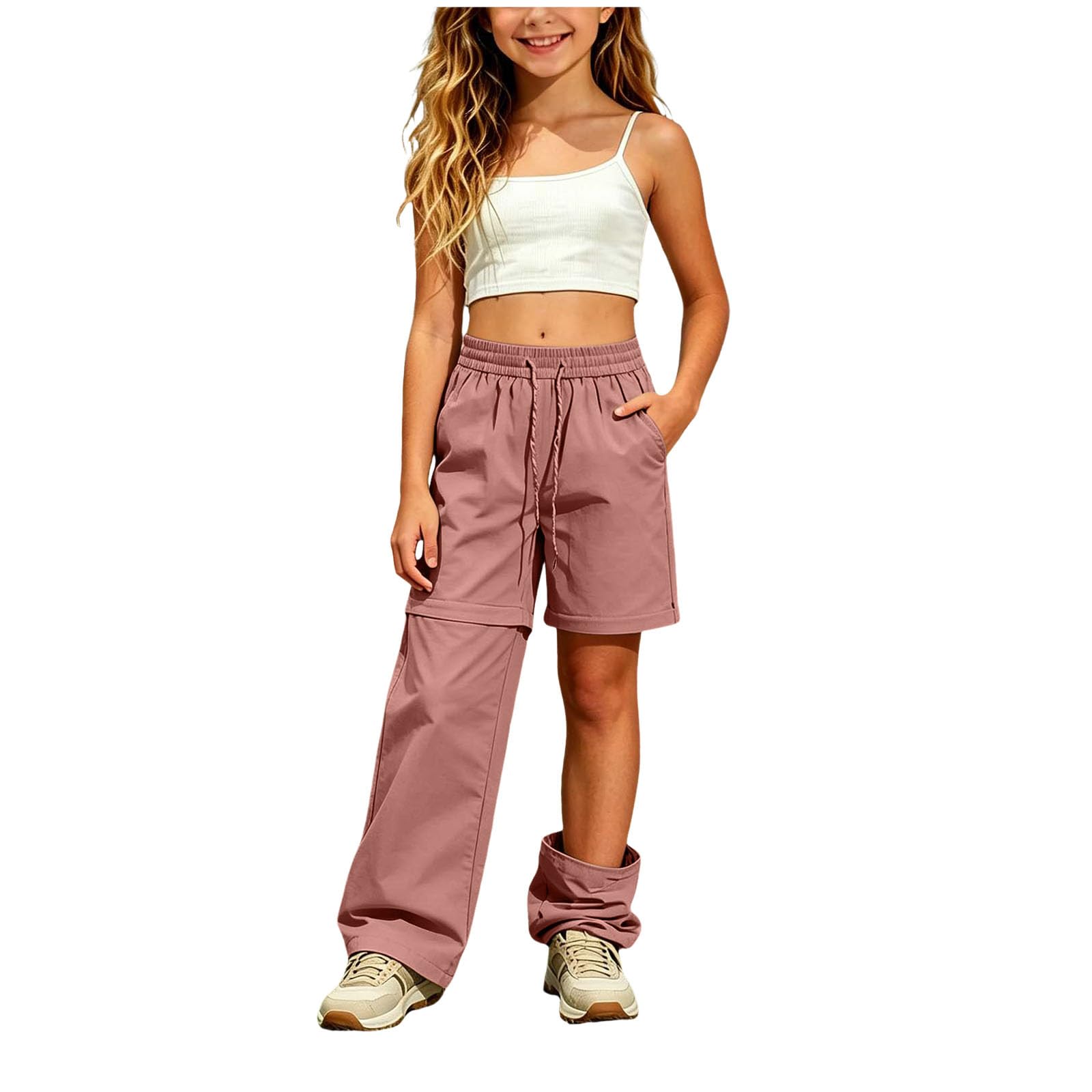 Pantalón Convertible Senderismo para Niña, ligero transpirable con secado rápido, Pantalón deportivo técnico con cremallera y bolsillos, ideal para trekking, uso diario y salidas casuales al exterior