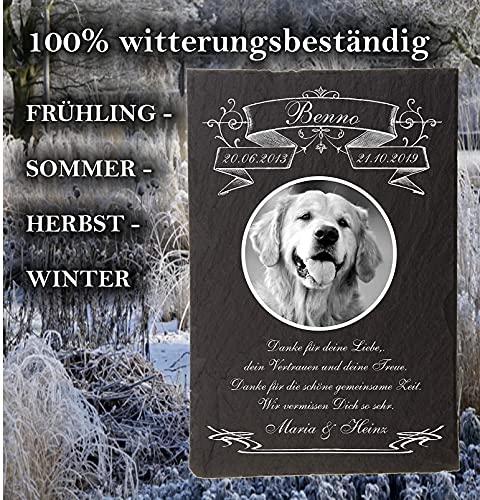Pokal Center Westerheider Tiergrabstein mit Bild und Text, Gedenktafel mit personalisierter Gravur für Hunde, Katzen, Haustiere Gedenksteine aus Naturschiefer 30 x 20 cm