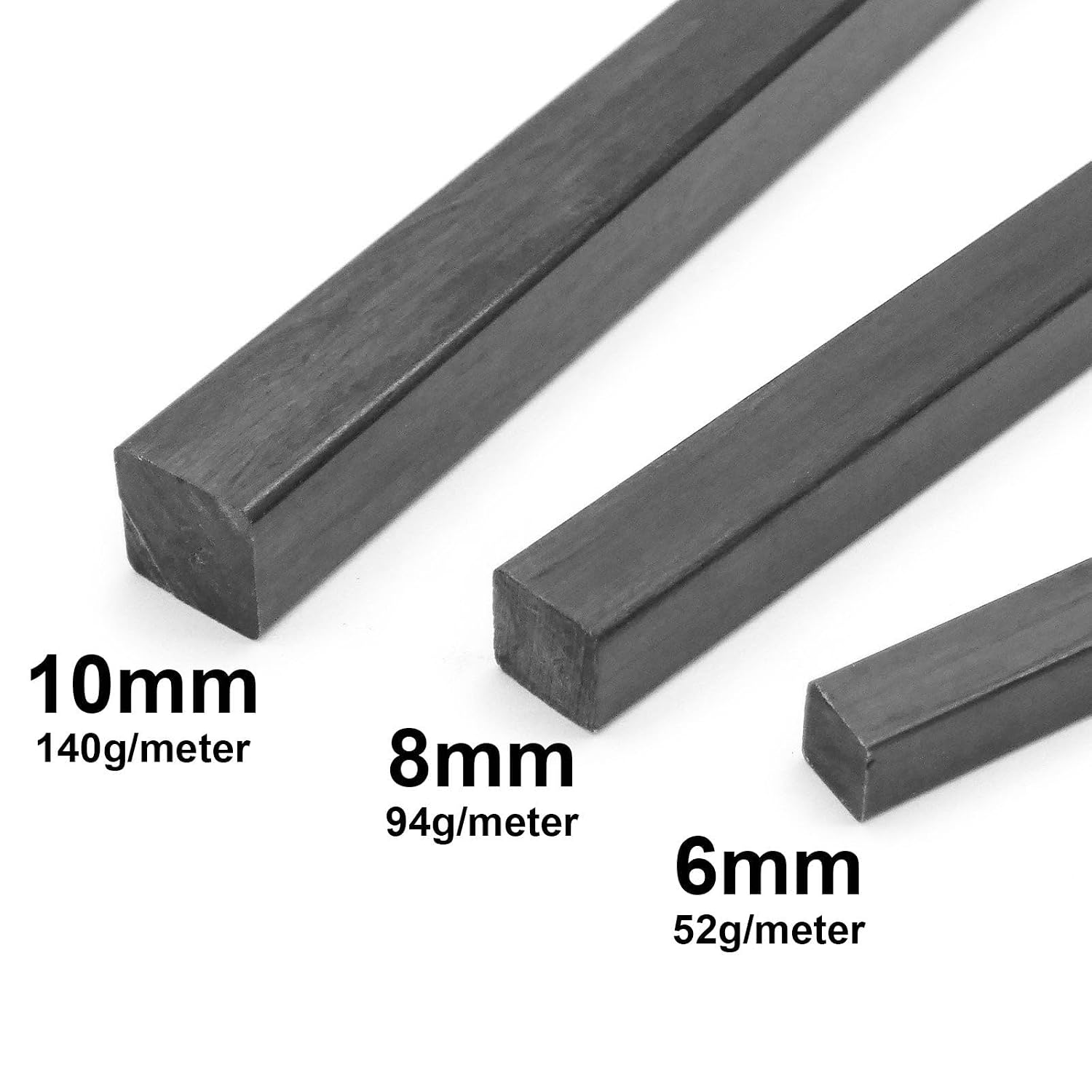2pcs 8mm x 400mm Square Carbon Fiber Square Rods (2 Count / 8x8mm Size / 400mm Length)
