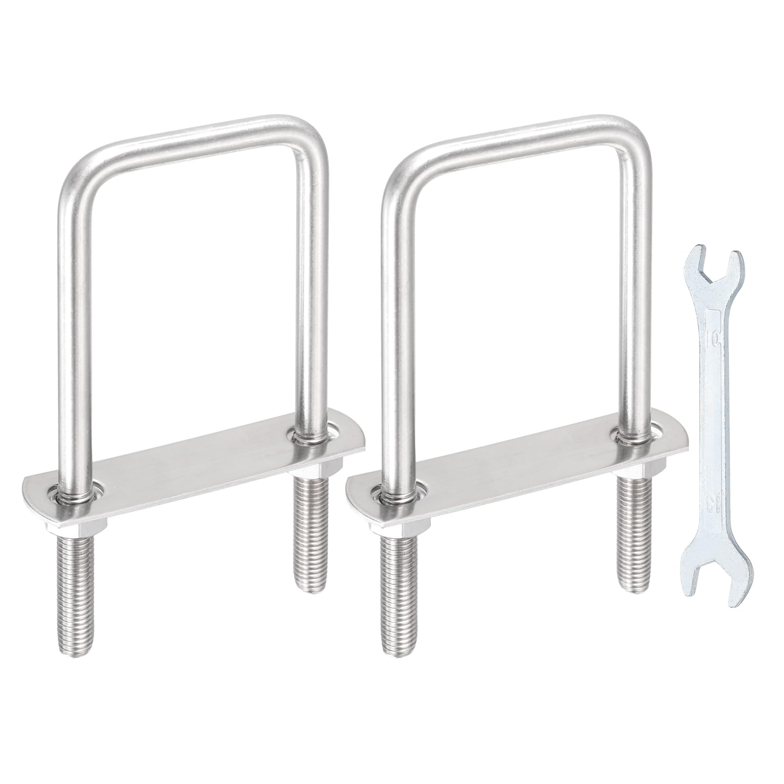 sourcing map 2 Sets M12 Square U-Bolts, 2.8"(71mm) Inner Width 7.5"(190mm) Length 304 Stainless Steel U Clamp Bolts with Nuts, Plates and Wrench for Trailer Ski Boat Fishing Boat โ image 1