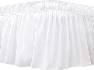 Biscaynebay Queen Bed Skirt Wrap Around 15 Inch Drop White - Easy Fit Elastic Ruffles, Wrinkle Fade Resistant Polyester Dust Ruffle