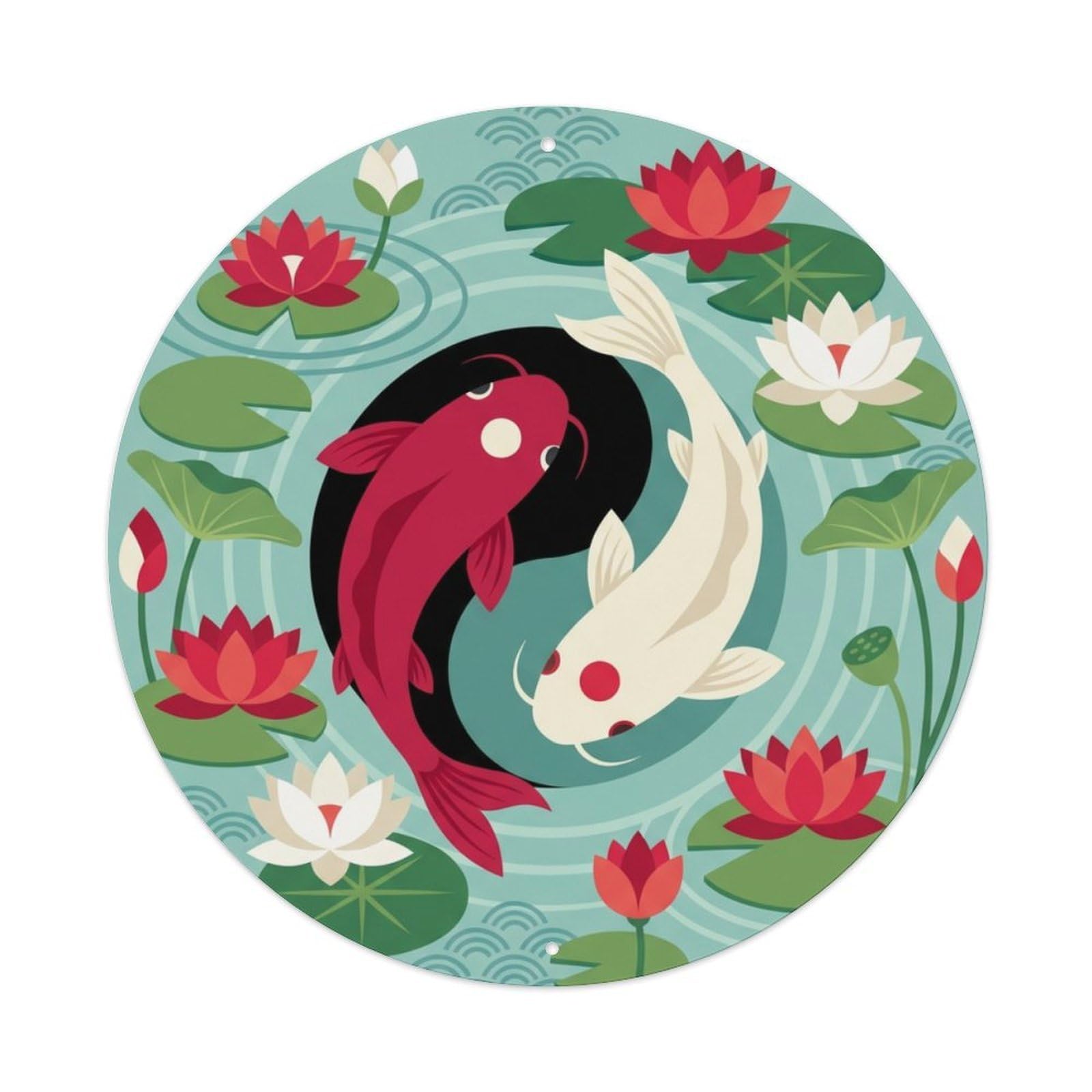 Metal Tin Sign Tai Chi Koi Fish Pond Lily Pad