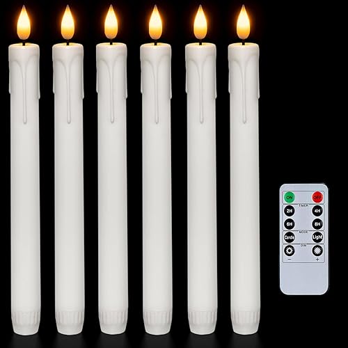 Miniatura 15 de Homemory 12 velas cónicas de plástico sin llama con control remoto temporizador regulador, candelabros LED marfil con luz de llama parpadeante