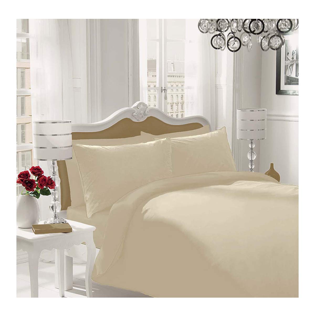 Gaveno Cavailia Luxury Brushed 100% Cotton Plain Dyed Flannel Duvet Set, [ Single - Natural ]