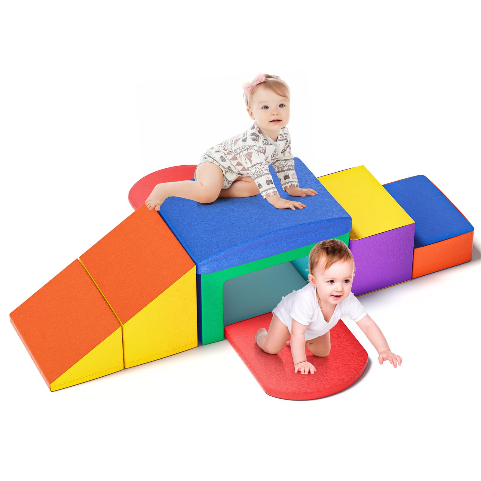 Große Bausteine für Kinderschaum, hohe elastische Schwammbausteine, mit Rutschen, Bögen, Kleinkindern Kletterbausteine für das Klettern/Outdoor -Klettern (6- Bunt)
