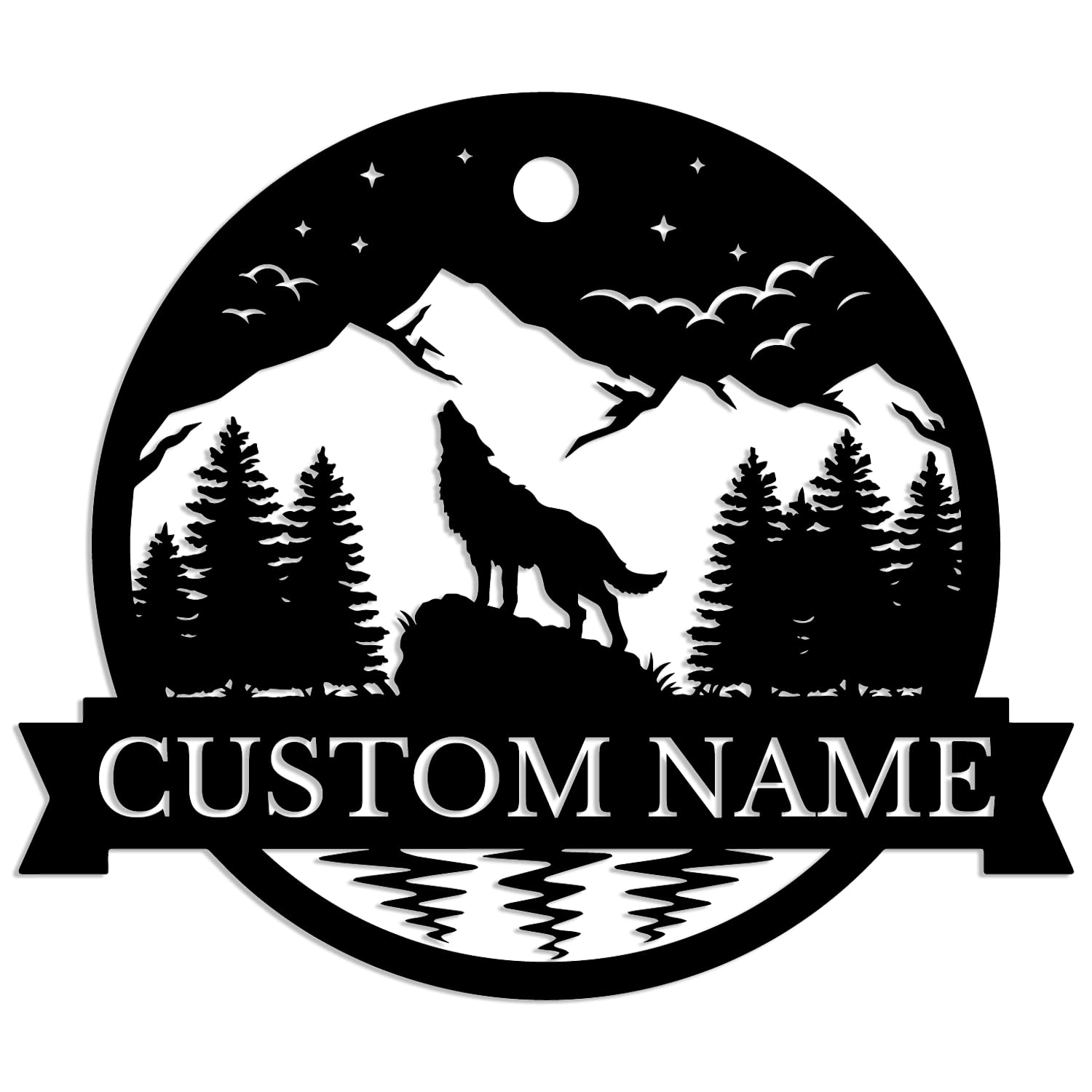 Kissesuu Wolf-C Personalized Wolf Metal Wall Art,Custom Wolf Wall Decor, Wolf Family, Wolf Metal Sign,Howling Wolf Sign,Wolf Name Sign,Personalized Hunting Sign,Hunter Gift,Wolf Lover Gift (Wolf-C)