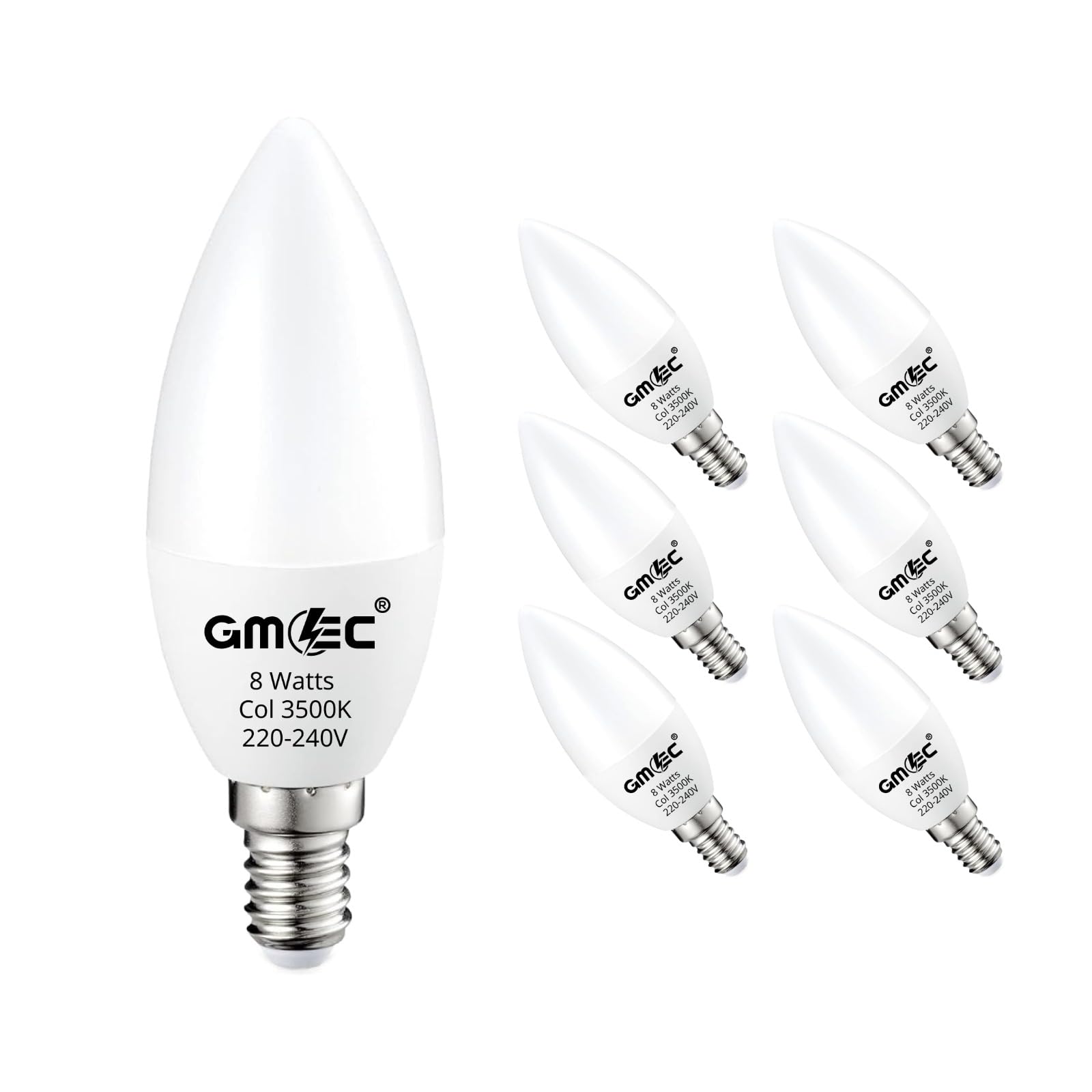 GMEC E14 Edison Screw LED Candle Bulbs 8W Warm White 3500K – Small Screw E14 SES LED Light Bulbs – Long Life Energy Saving Candle Bulbs - 6 Pack