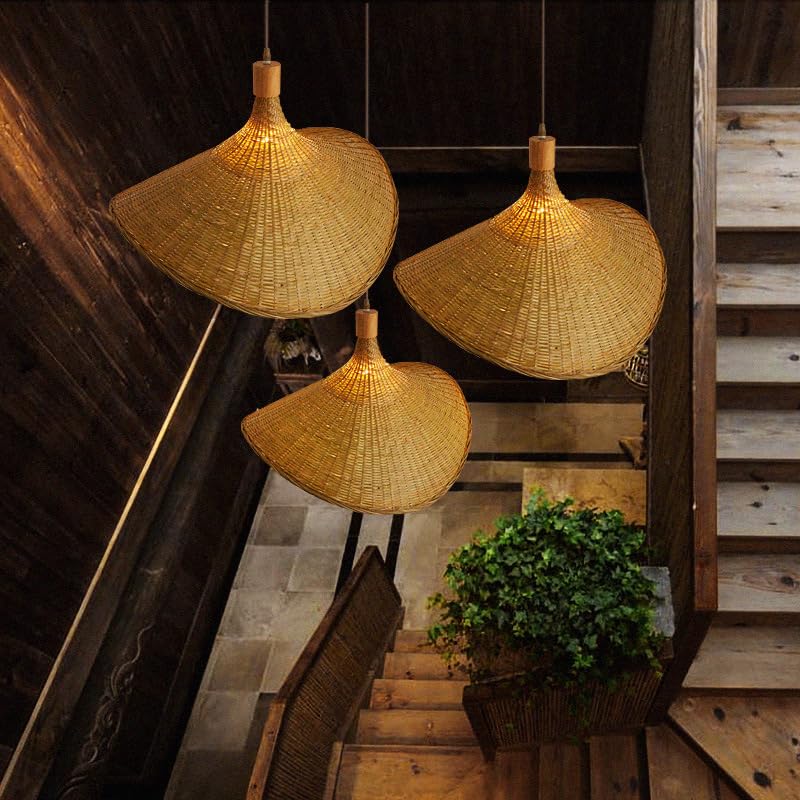 Image of Hanging Pendant Light Lampshade | Bamboo Pendant Lamp | Boho Pendant Lamp | Cane Lamps for Bedroom | Ratan Lamp Shade (Without Bulb)