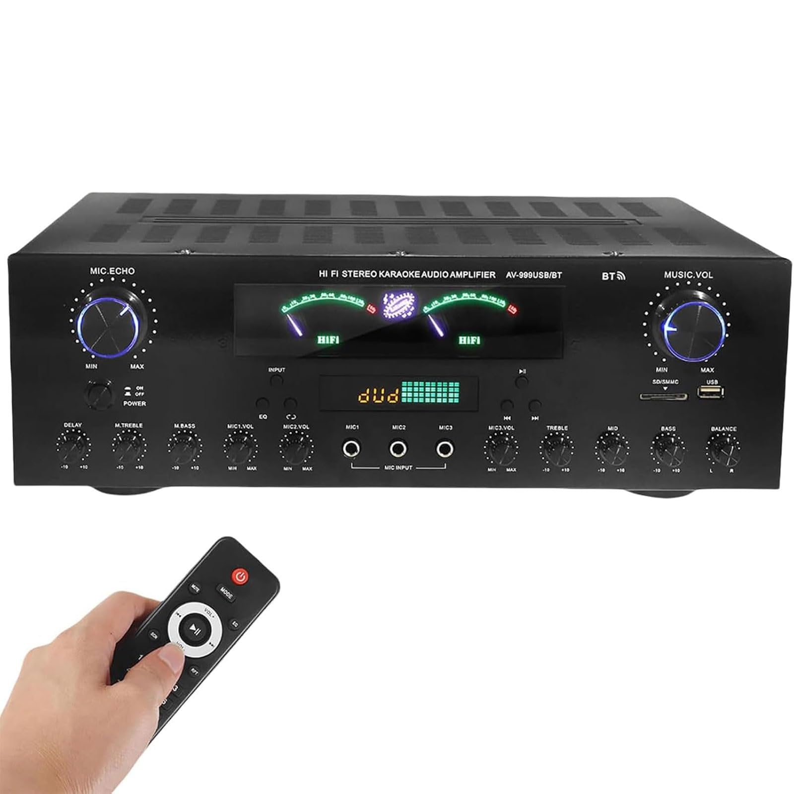 7-kanałowy wzmacniacz stereo Bluetooth 5.2, profesjonalny stereofoniczny wzmacniacz audio z pilotem, amplituner HiFi AV z obsługą FM/USB/SD, do kina domowego i systemu karaoke