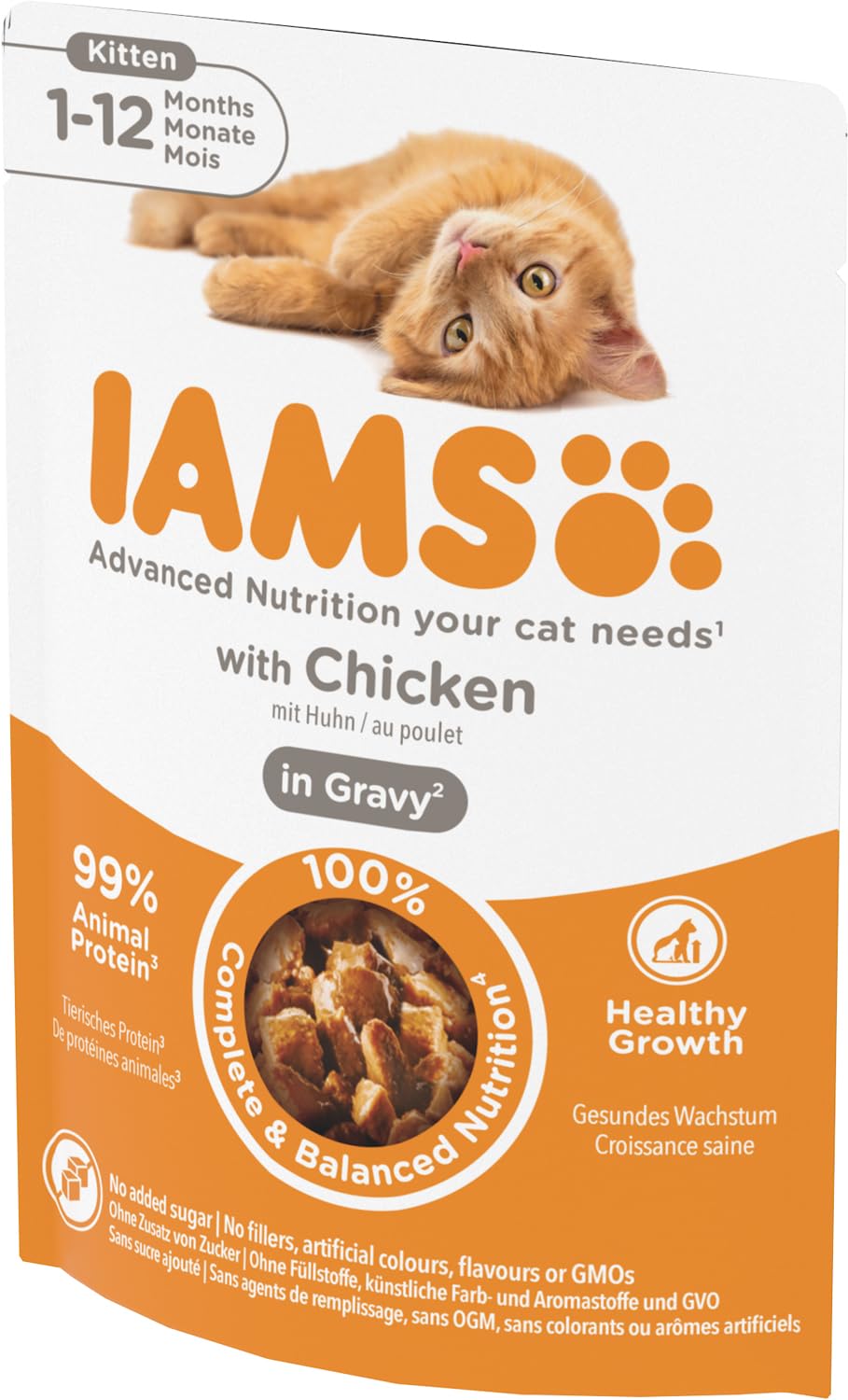 IAMS Advanced Nutrition Kitten cibo umido, multipack di cibo per gatti con pollo in salsa, cibo di alta qualità per gattini junior da 1 a 12 mesi, 24 x 85g