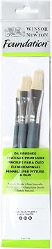 Winsor & Newton Foundation Oil Hog Brush Set, Short Handle, Flat, 3 Pack