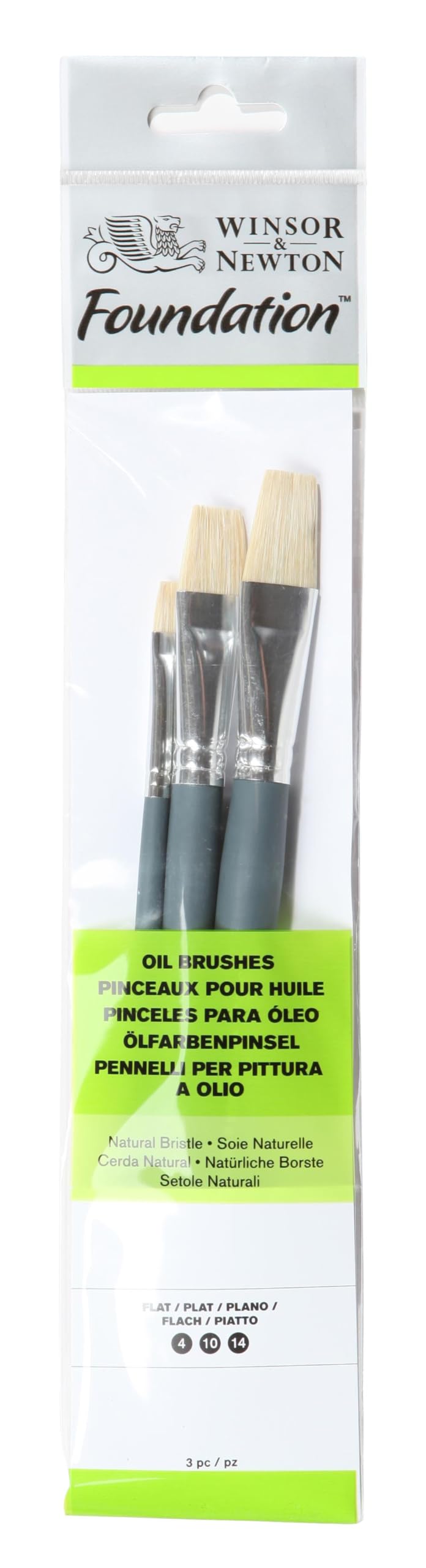 Winsor & Newton Pinceles para óleo Foundation, set de 3 Unidades, pinceles planos nº 4, 10 y 14