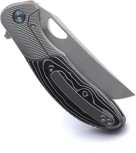 Miniatura 4 de Miguron Knives Dromos Flipper Cuchillo plegable de 3.5 pulgadas M390 Hoja de titanio Mango de fibra de carbono Incrustación Cuchillo de bolsillo