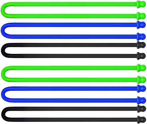 6 bridas de silicona originales de 12 pulgadas, lazos de silicona con núcleo de acero, amarre giratorio de goma reutilizable, correas de sujeción
