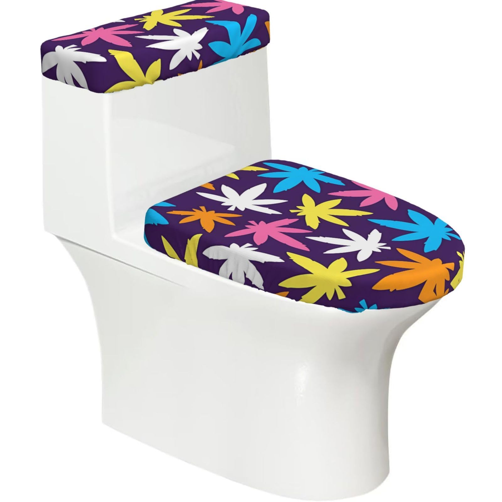 Mrowyc Black Bright Colorful Weed Pattern Printed Toilet Seat Set - Set Of 2 - Universal Toilet Seat Cover - Housewarming Birthday Christmas Gift