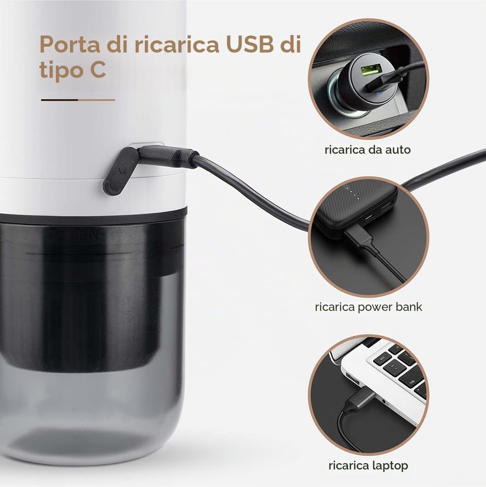 3-in-1 Macchina da caffè portatile senza funzione di riscaldamento, Macchina da caffè elettrica, 17 bar Mini macchina da caffè per NES PRESSO/DolceGusto Pads e caffè macinato per il viaggio