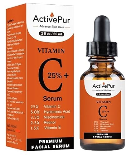 Miniatura 1 de 25% mejor suero de vitamina C para la cara (2 onzas/2.0 fl oz) Vitamina E+B5 Suero de ácido hialurónico Retinol Cara Ácido Ferúlico Niacinamida