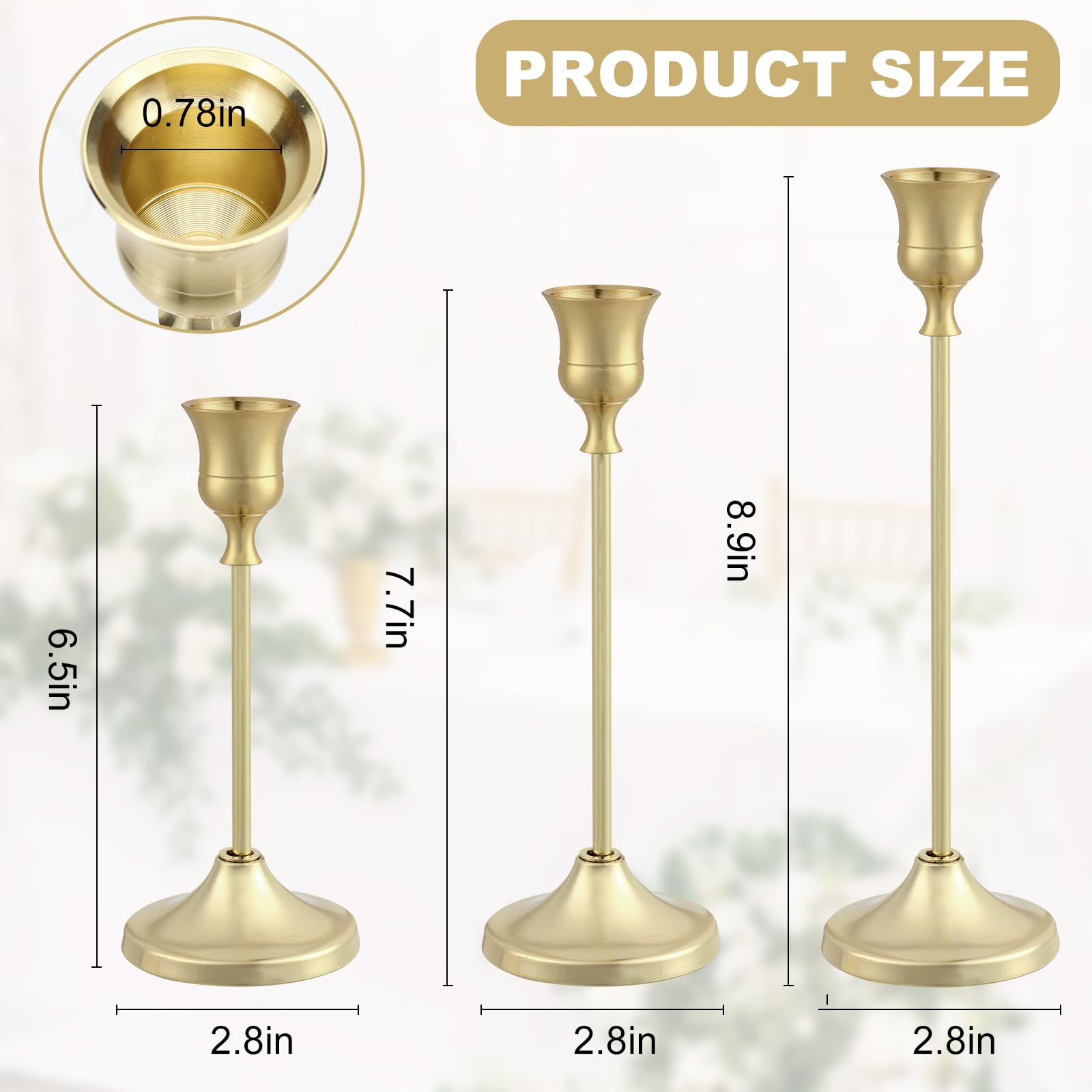 Tunyet Candlestick Holders 6PCS, Metal Taper Candle Holder, Gold Candle Holders for Pillar Candles, Candle Holder for Halloween Decorations