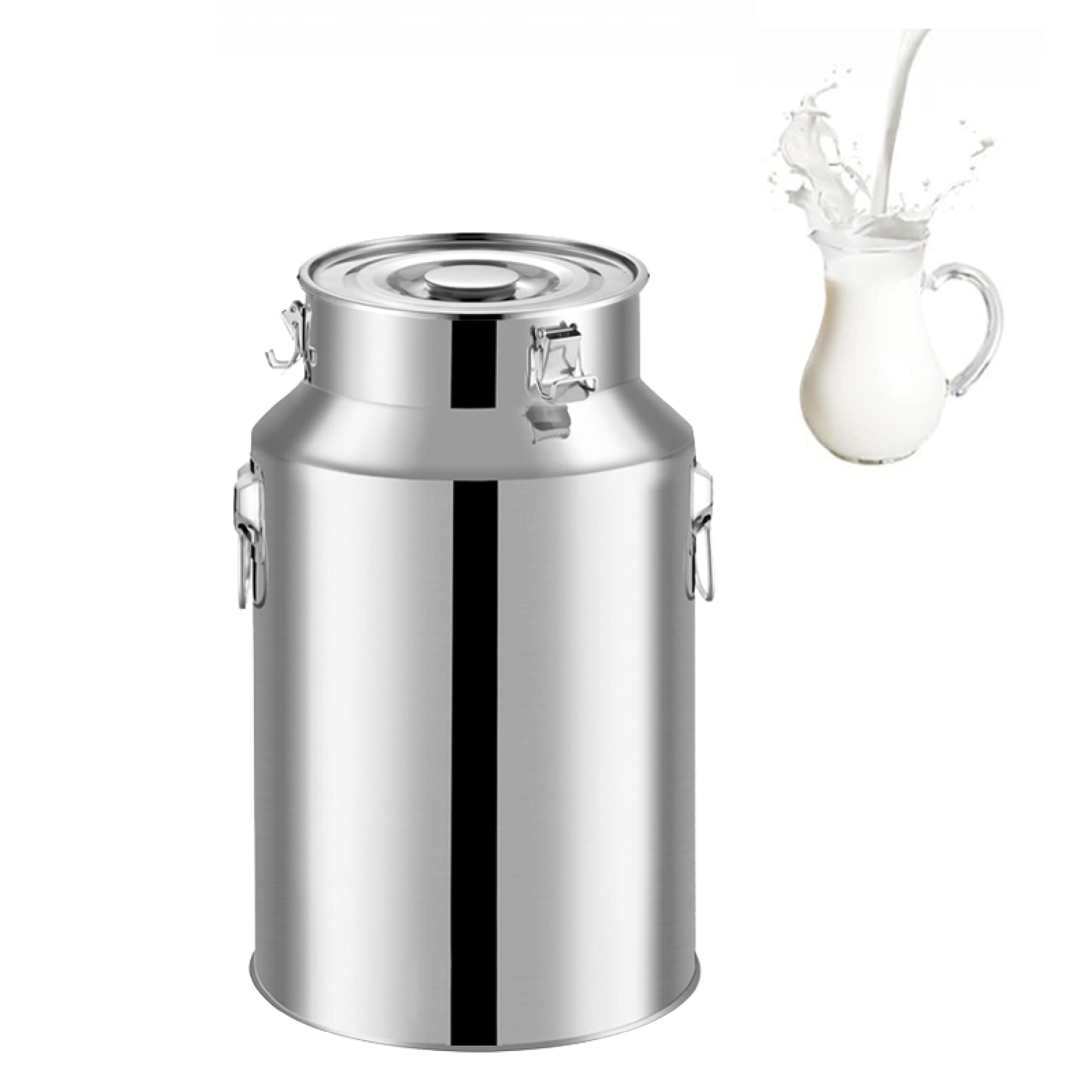 SaryEdge Airtight Stainless Steel Milk Can Storage Bucket - 14L to 88L Food Container for Tea, and Liquid Transport,Stainless steel milk can,Siliver-68L,Siliver-68L