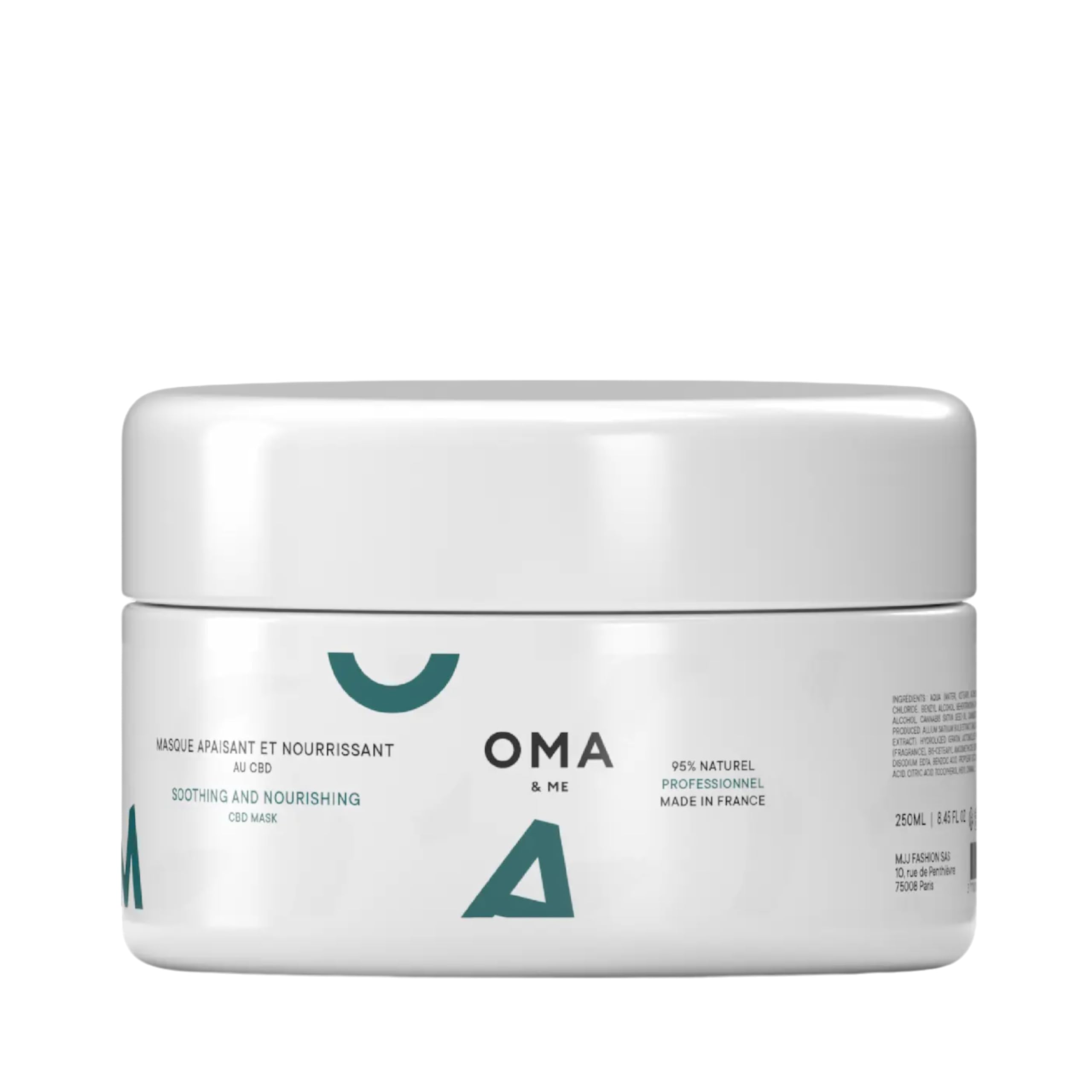 OMA & ME Masque Apaisant Cuir Chevelu Irrité - Nourrit en Profondeur et Apaise les Démangeaisons - Soin Masque Cheveux Irrité au CBD 95% d'Ingrédients d'Origine Naturelle, Fabriqué en France - 250ml