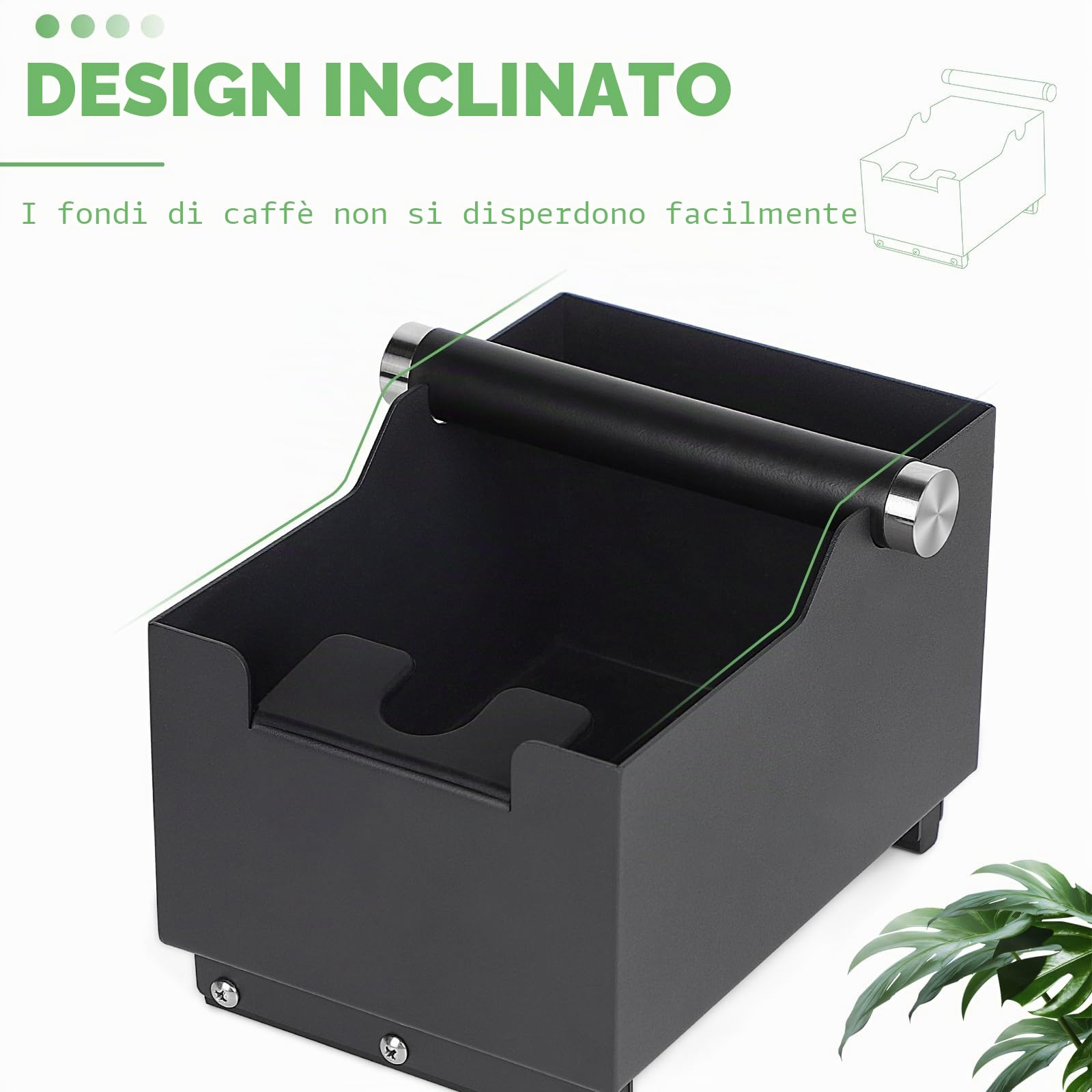 EFUTURETIME Contenitore per Fondi di Caffè 20 cm x 14,5 cm x 14 cm con Funzione di Tamper, Knock Box Caffè con Rimovibile Asta Percussione per Espresso