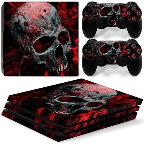Vinyl Decal Protective Skin Cover Sticker for PS4 Pro Console & Controller (NOT for PS4 / PS4 Slim) - Red Skull