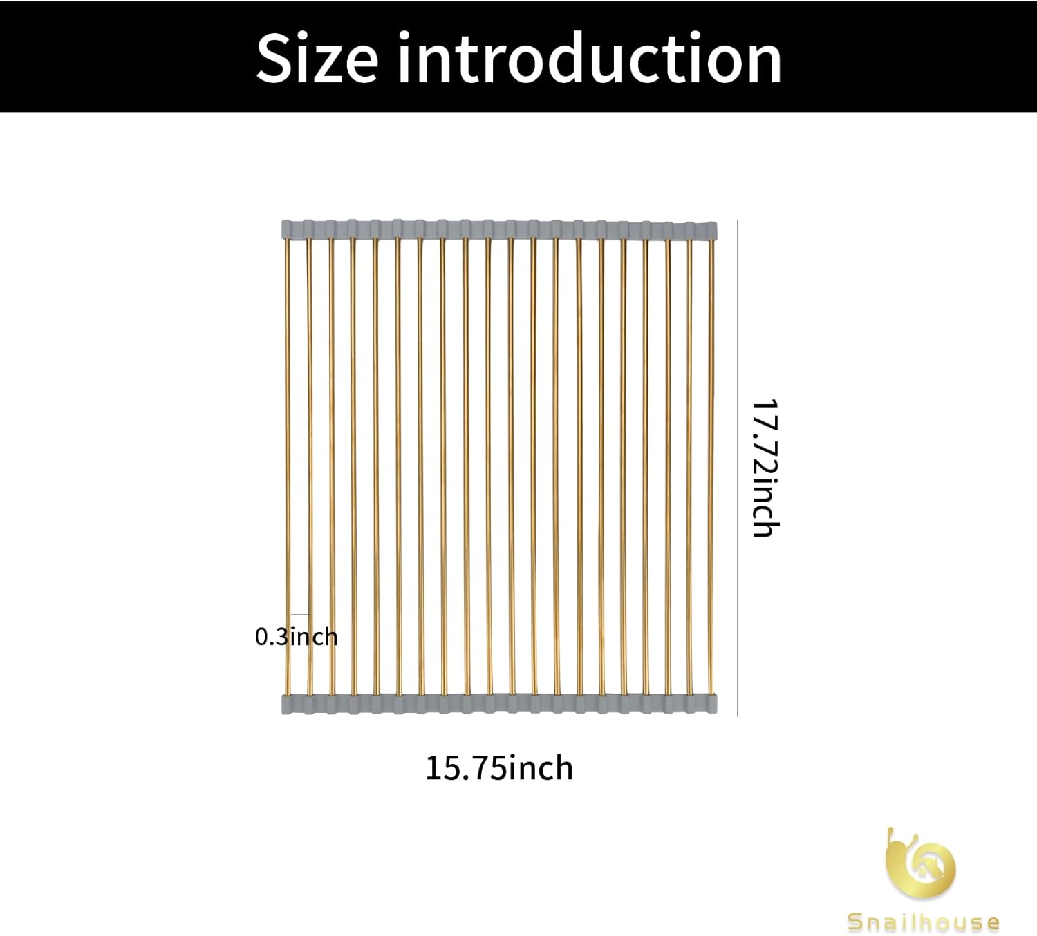 Snailhouse Roll Up Dish Drying Rack, Stainless Steel Dish Drainer Over The Sink with Anti-Slip Silicone for Kitchen Counter, Gold (17.8 x 15.7 in)