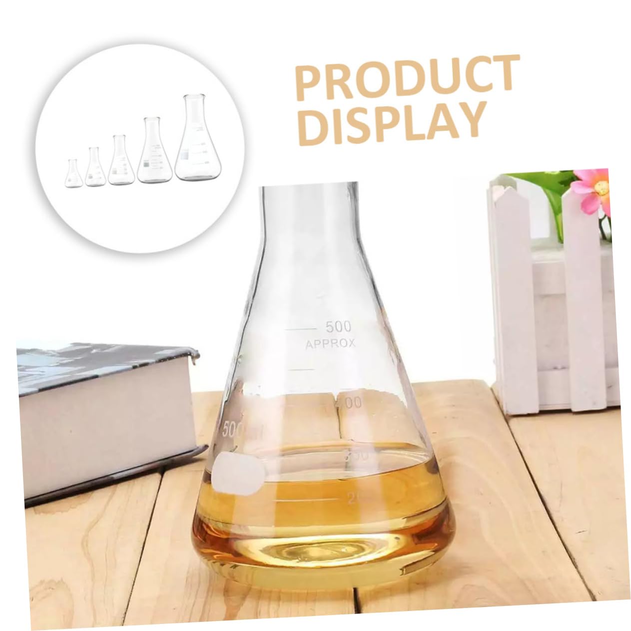 SOLUSTRE Matraz Erlenmeyer de Vidrio de Borosilicato, 5 Unidades | Cuello Ancho y Base Plana, 50ml a 1000ml, Graduaciones Estándar y Área de Marcado Amplia