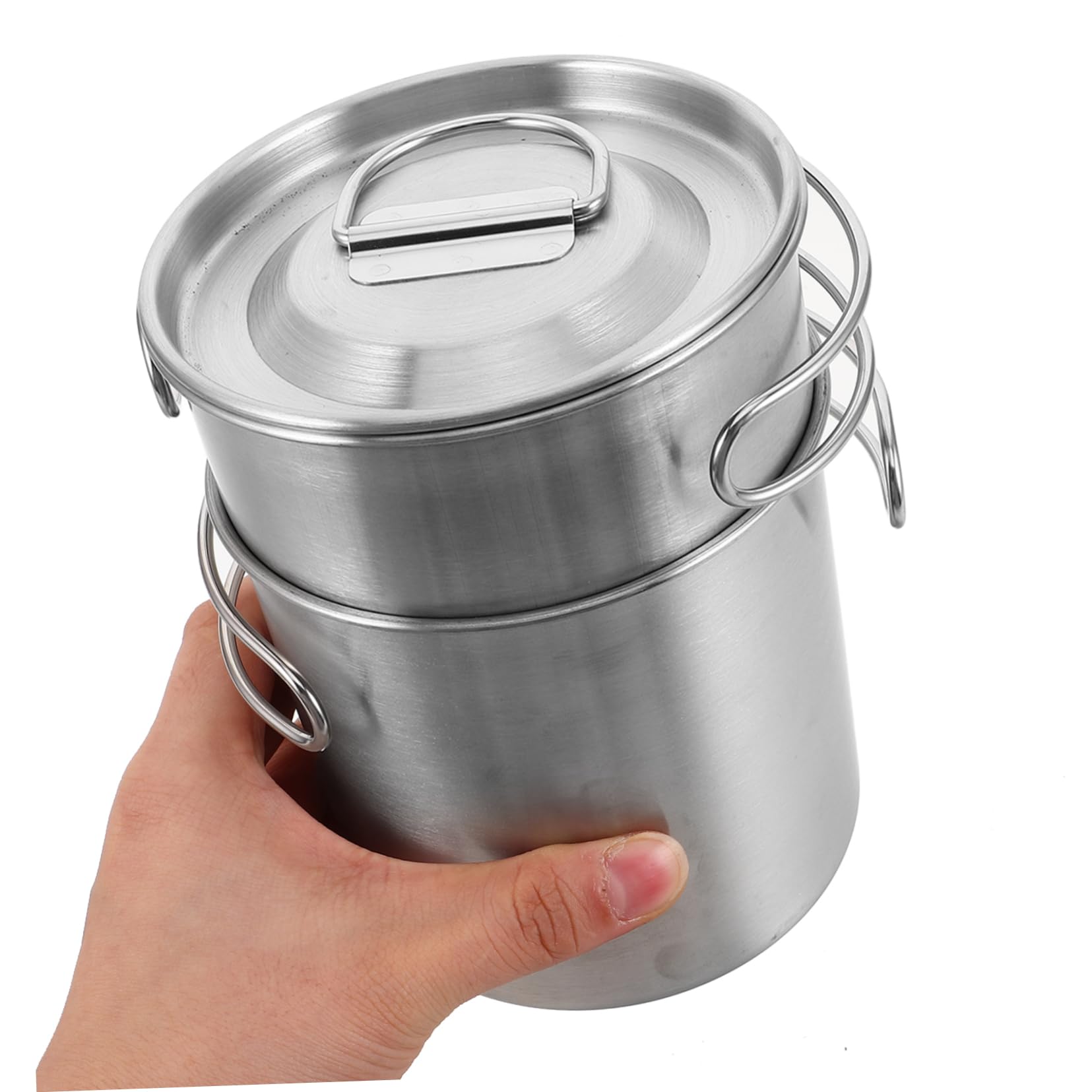 2 Stück Campingbecher aus Edelstahl mit Klappbarem Griff, Silber | Leicht und Stapelbar für Camping und Backpacking, Oktoberfest Deko für Kaffee und Bier