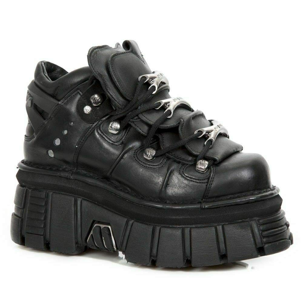 New Rock M 106-S29 TOWER SHOES Metallic Black Leather Biker Gothic Boots