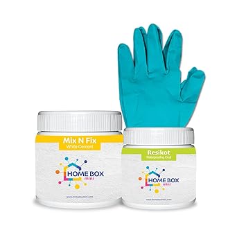 HOME BOX mini Mix N Fix White Cement (500 g) & Resikot Water Proofing Coat (100 g) with Pair of Gloves