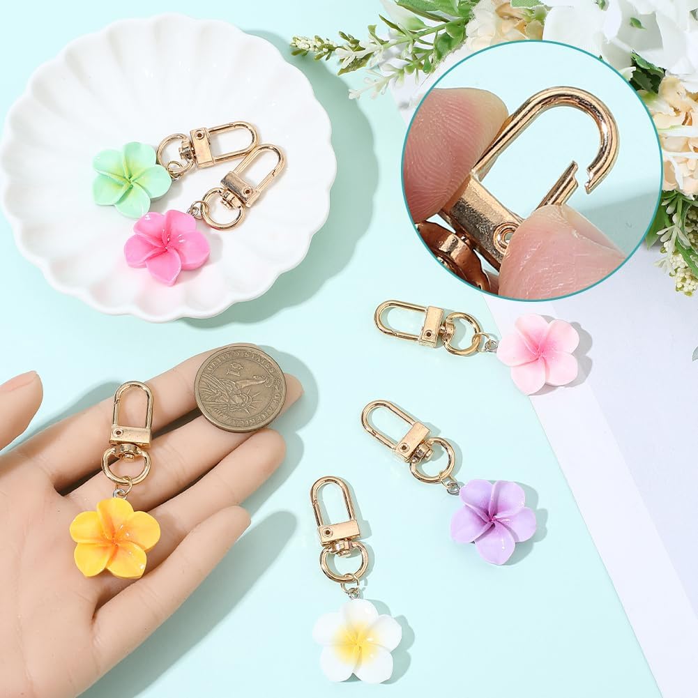 SUNNYCLUE 1 Box 12Pcs Hawaiian Flower Bag Charm Cute Floral Keychains Bulk Purple Pink Resin Plumeria Blossom Summer Spring Hawaii Dangle Charms for Purse Handbags Bag Decor Accessories Party Favor image 3