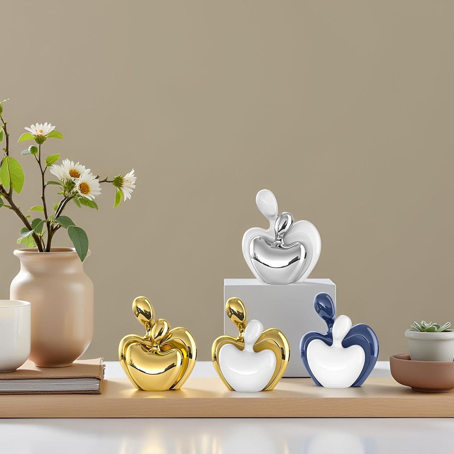 White Silver Mini Hugging Couple Statue Ceramic Lover Figurine Home Decor is a Romantic Gift for Her on Wedding Anniversary and Valentines, TV Stand Decoration Knick Knacks for Shelves (White Silver) - Image 2