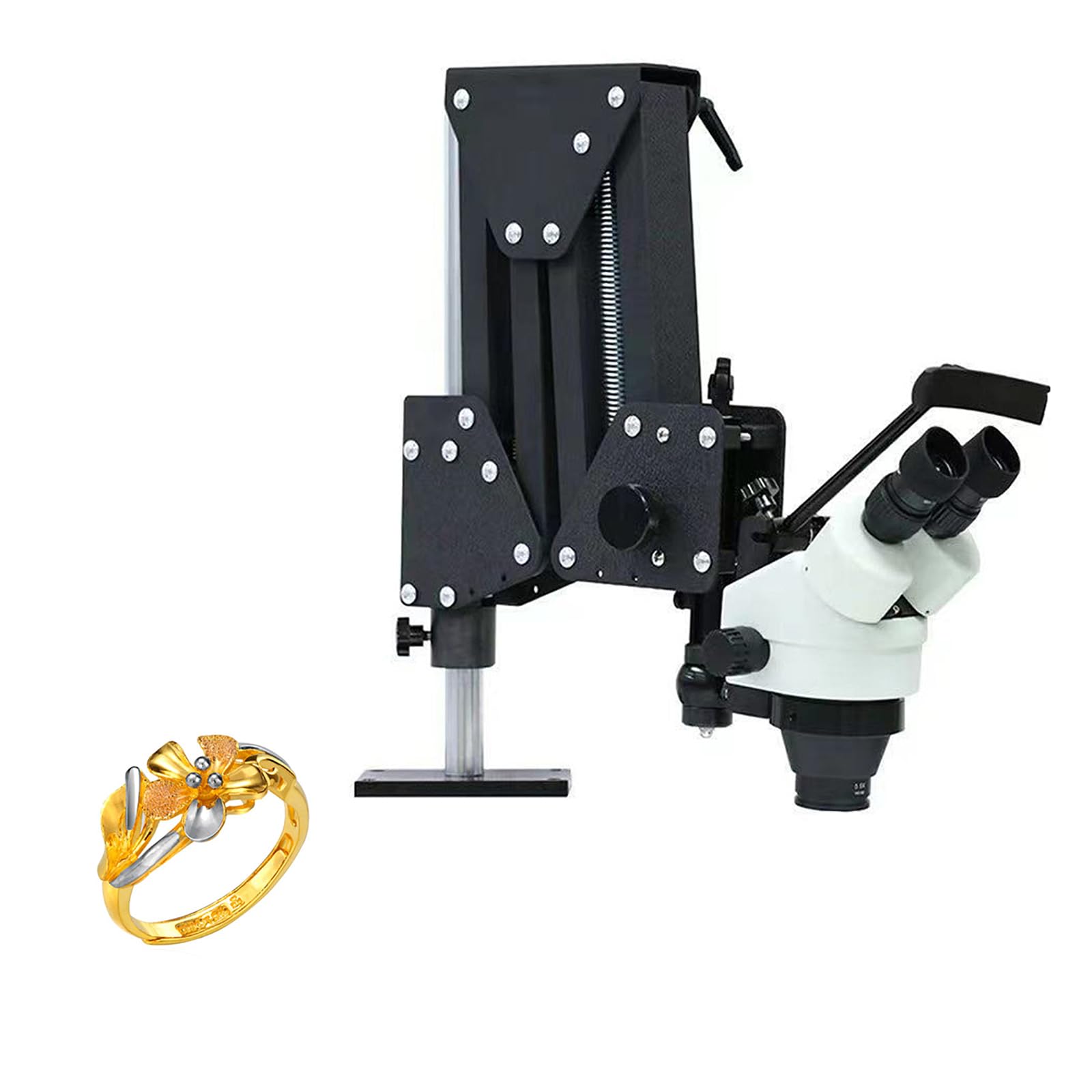 Biżuteria Mikro inkrustowane lustro, diamentowy mikroskop stereoskopowy LED ze wspornikiem 77 mm, koło obiektywu 75 mm i przymiotniki 0,5X, regulowana ogniskowa 7X-45X (10X)