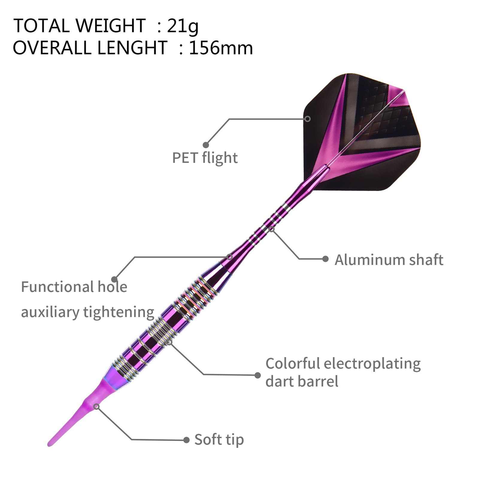 3 Piezas Dardos con Punta de plástico para Diana electrónica, Juego de Dardos de tungsteno Premium con Plumas 21 g Dardos de Acero Profesionales