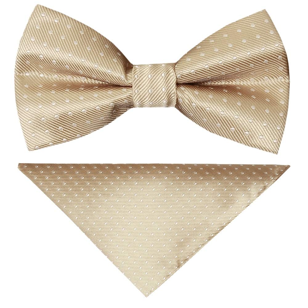 Ties R Us Boys Champagne Pre Tied Polka Dot Bow Tie And Pocket Square Set