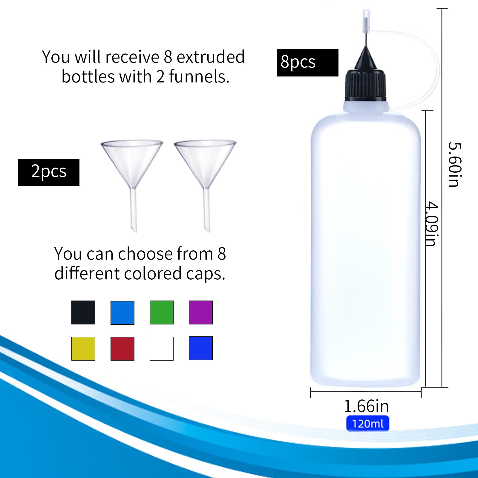 Image secondaire de Set de 8 Flacons Pipette 100ml avec Entonnoirs - Précision pour Colles et Peintures