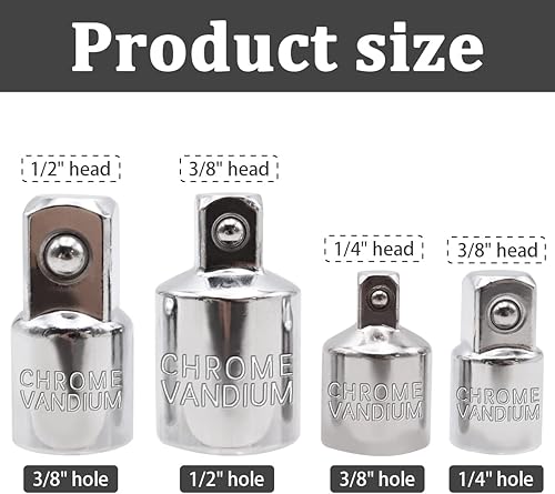 Miniatura 6 de Dianrui Juego de 4 adaptadores de enchufe negro, 14" x 38", 38" x 14", 38" x 12", 12" x 38" Kit de convertidor reductoradaptador de trinquete