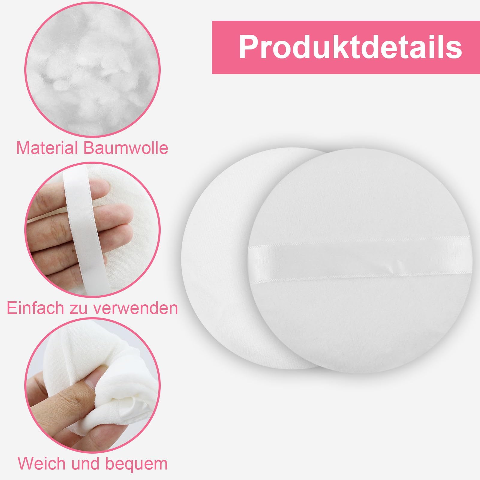 2Pz Spugnetta Cipria Rotonda,10cm Powder Puff Ultra Morbida,Spugnette Cipria Lavabile,Riutilizzabile,Grande Velluto Per Il Viso,Il Corpo Per Cipria,Bagnata e Asciutta,Cipria,Bianca