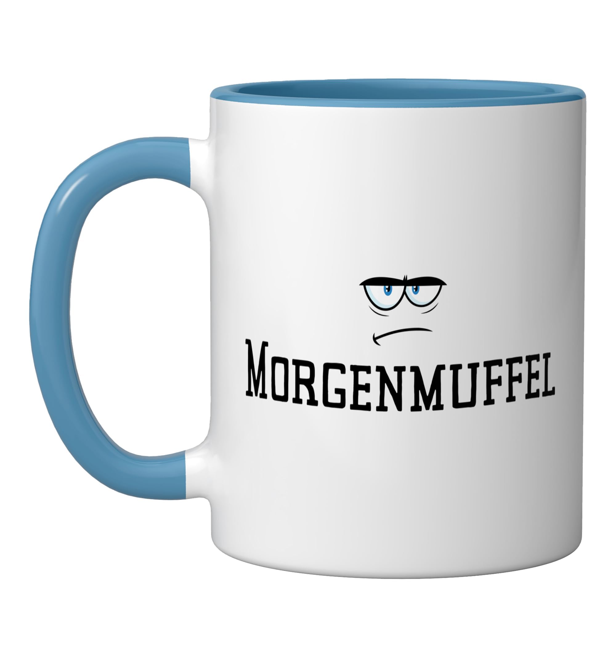 Morgenmuffel, Morning Grouch, Grumpy Ceramic Mug, Blue/White, 11oz