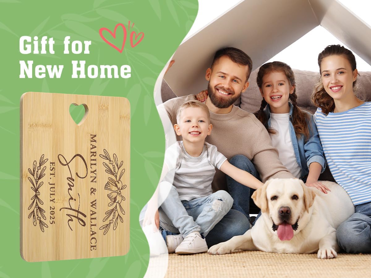 Personalized Cutting Board - Engraved Cutting Board with Name, Date, or Text - Unique Wedding, Anniversary, Housewarming Gift for Couples, Bride & Groom, Parents, Family (Style-01)