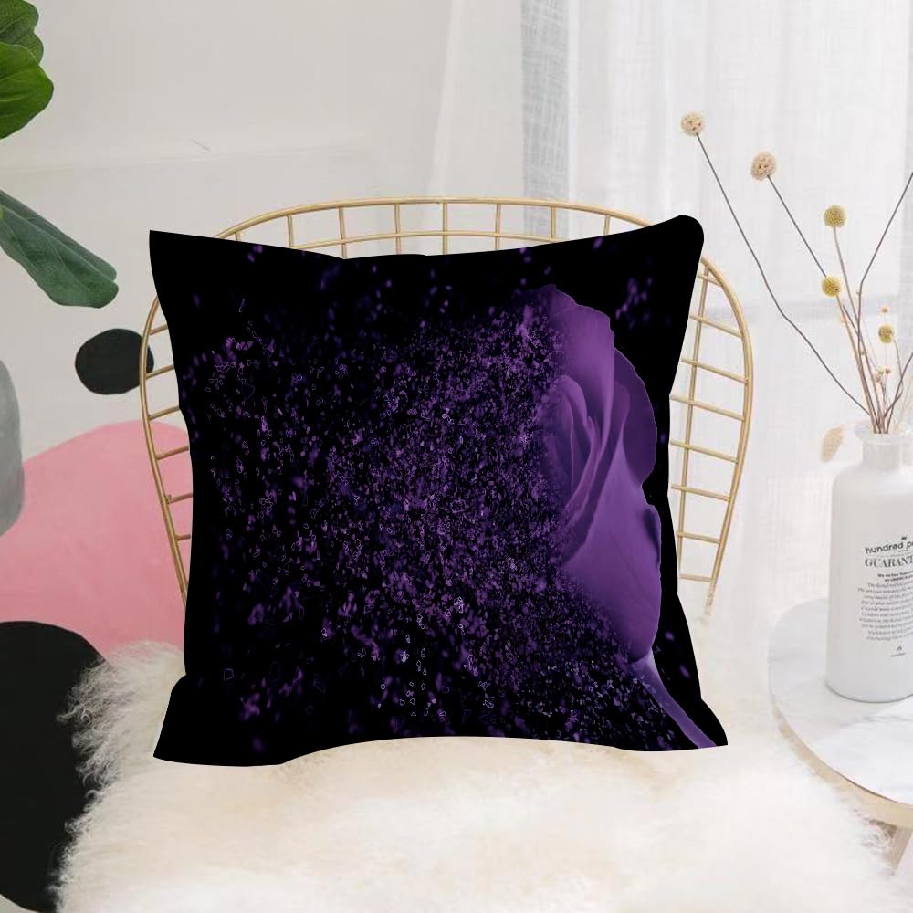 Hyosxw Purple Roses, Purple Roses Scattered, Creati - A8 Cushion Cover,Throw Pillow Case Home Decorative For Living Room Bedroom Sofa Chair 18X18 Inch,Purple Roses, Purple Roses Scattered, Creating A Dreamy Scene On A Black Backgr,Pillowcase 45X45cm